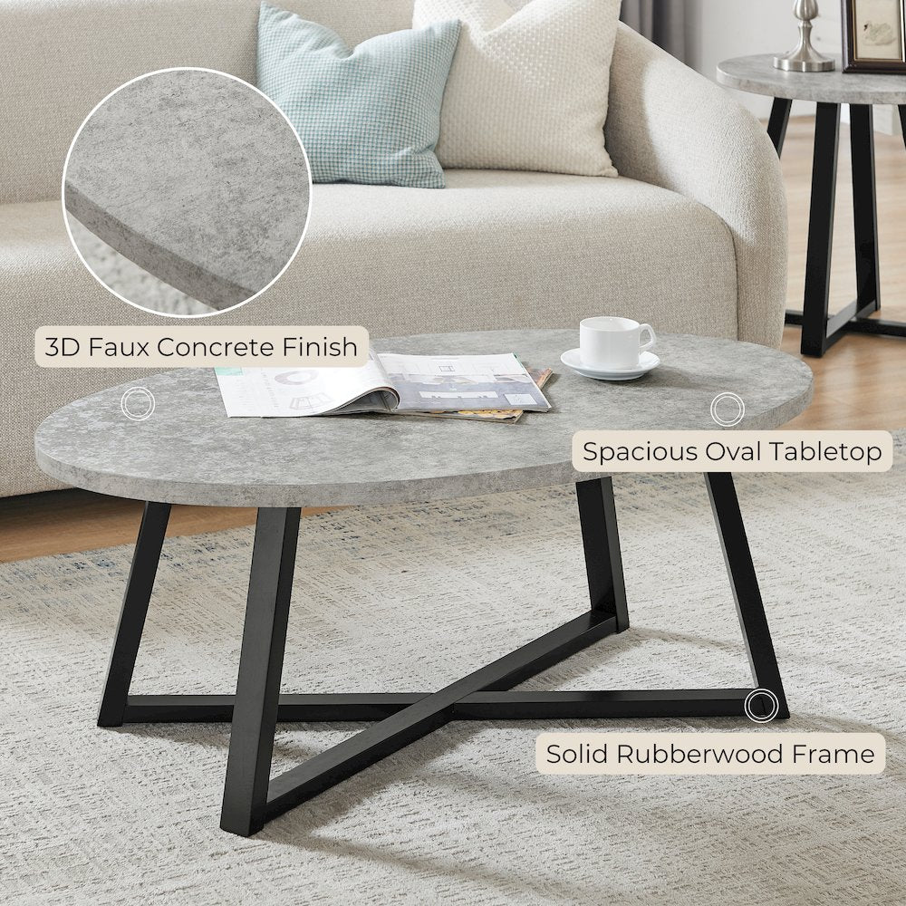 Modern Harmony Wood Oval Coffee Table, Gray