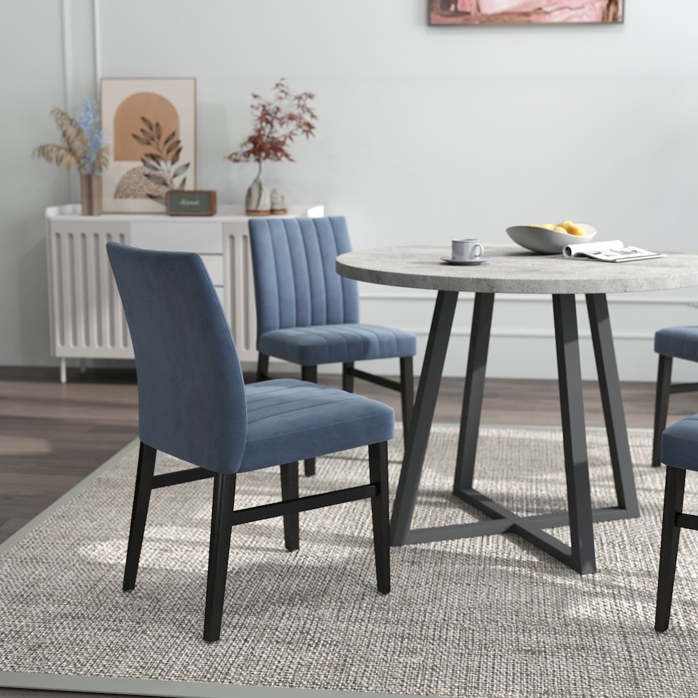Edo 5-Piece Dining Set, Round Trestle Table and 4 Chairs, Gray and Blue