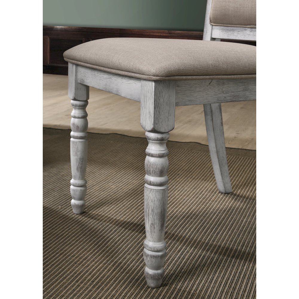 7-Piece Dining Set, Table with 6 Upholstered Chairs, Rustic White and Oak