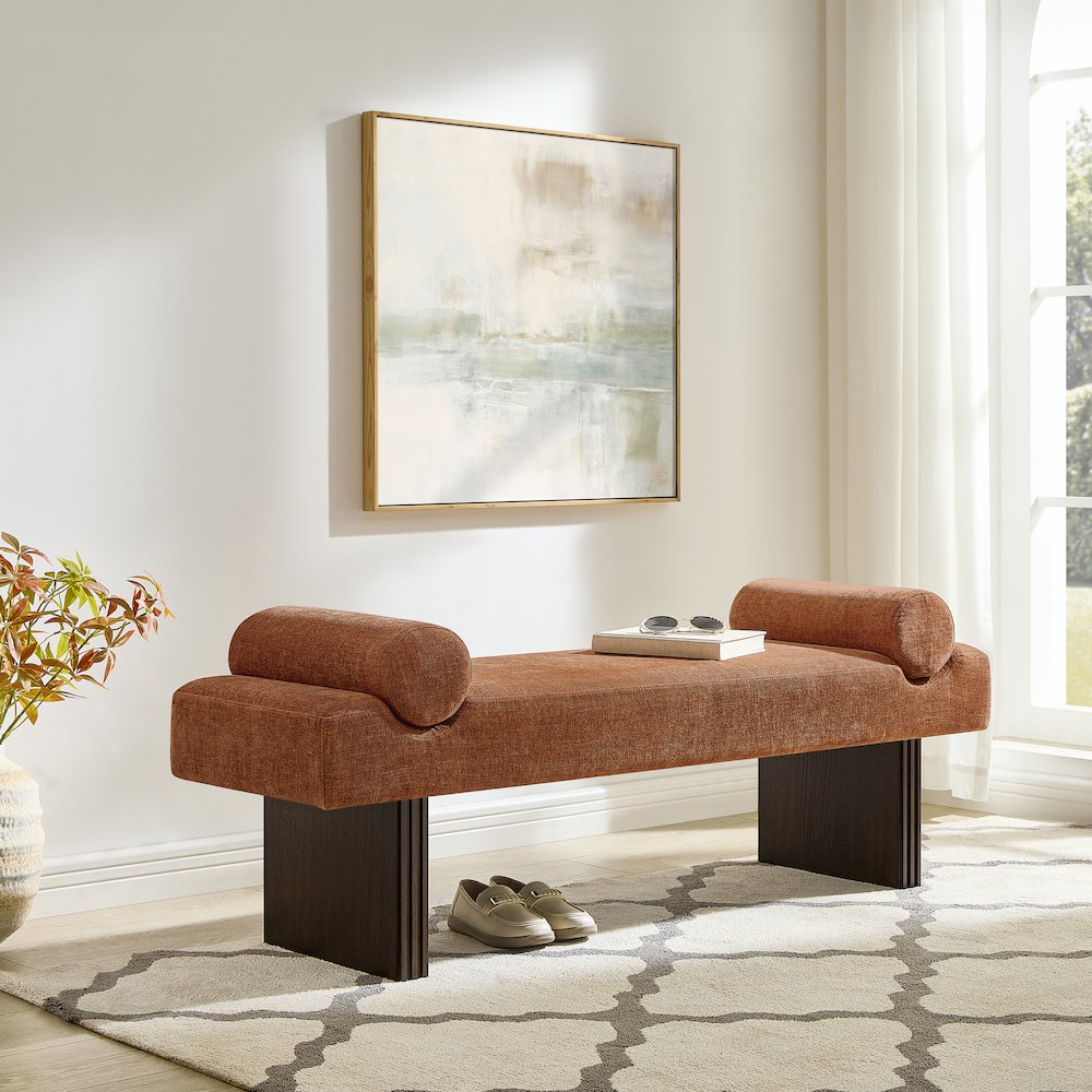Brooke Contemporary Upholstered Bench, Orange