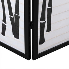 Black 4-Panel Wood Folding Room Divider, Bamboo Print Rice Paper, 71 Inch