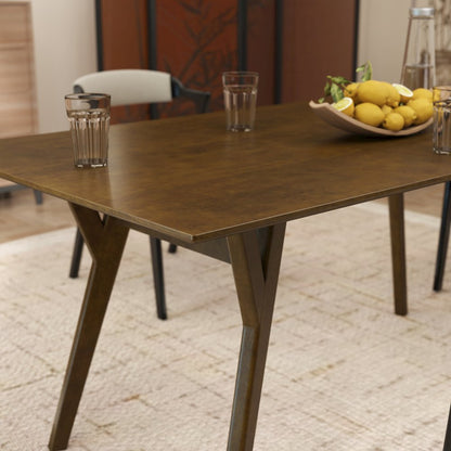 Modern 7-Piece Dining Set, Walnut Finished Dining Table with 6 Black Chairs
