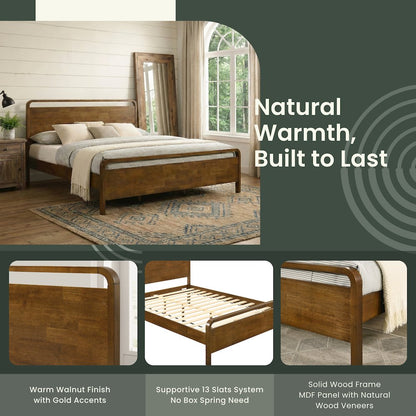 Eldren Wood Bedroom Set Queen Platform Bed with Dresser Mirror, Nightstand Chest