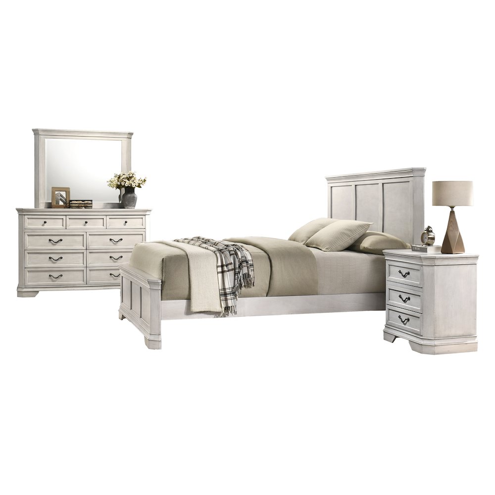Maderne Wood Panel Bed with Dresser, Mirror, Nightstand, King