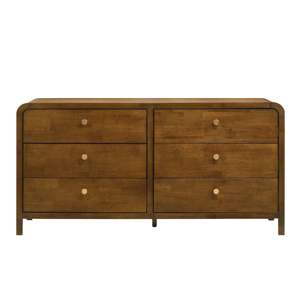 Eldren 6-Drawer Wood Dresser with Solid Rubberwood Frame, Walnut Finish