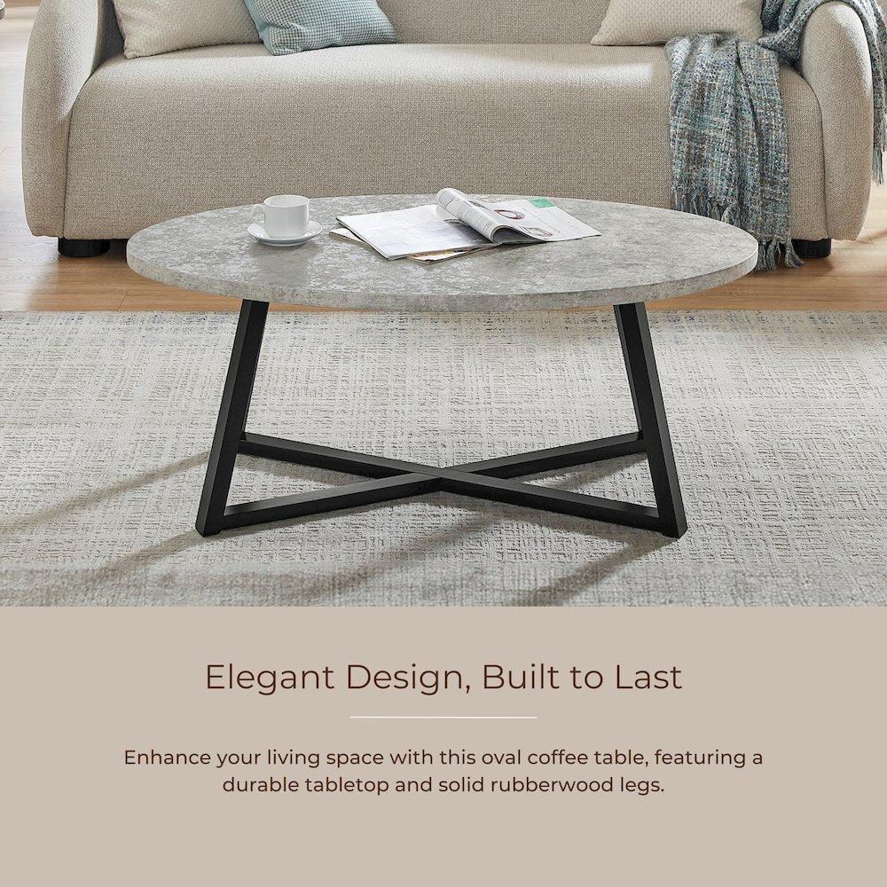 Modern Harmony Wood Oval Coffee Table, Gray