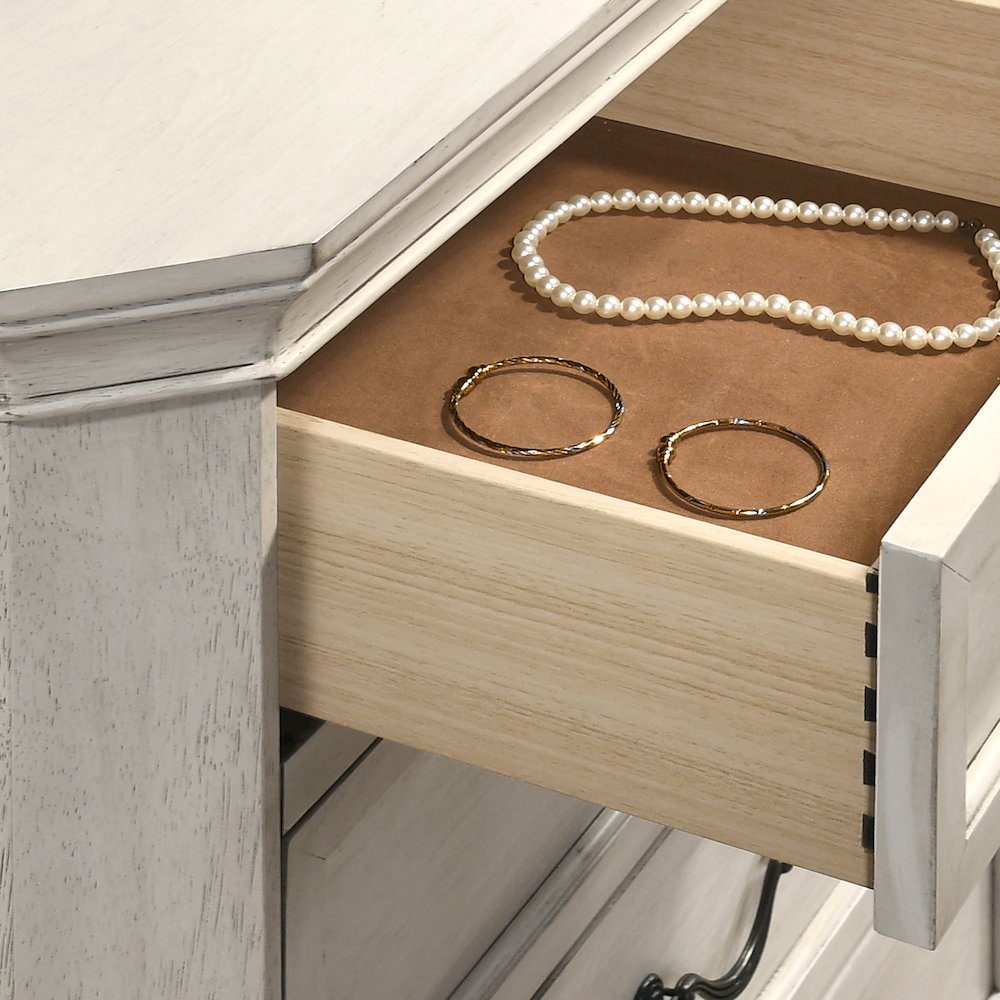 Maderne Wood 3-Drawer Nightstand, Antique White Finish