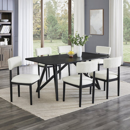 Axler 7-Piece Dining Set, Tripod-Cross Dining Table with 6 Boucle Chairs, Black
