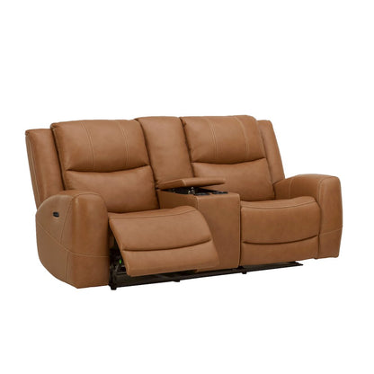 Cozura Leather Power Recling Sofa and Loveseat, Silverado Butternut
