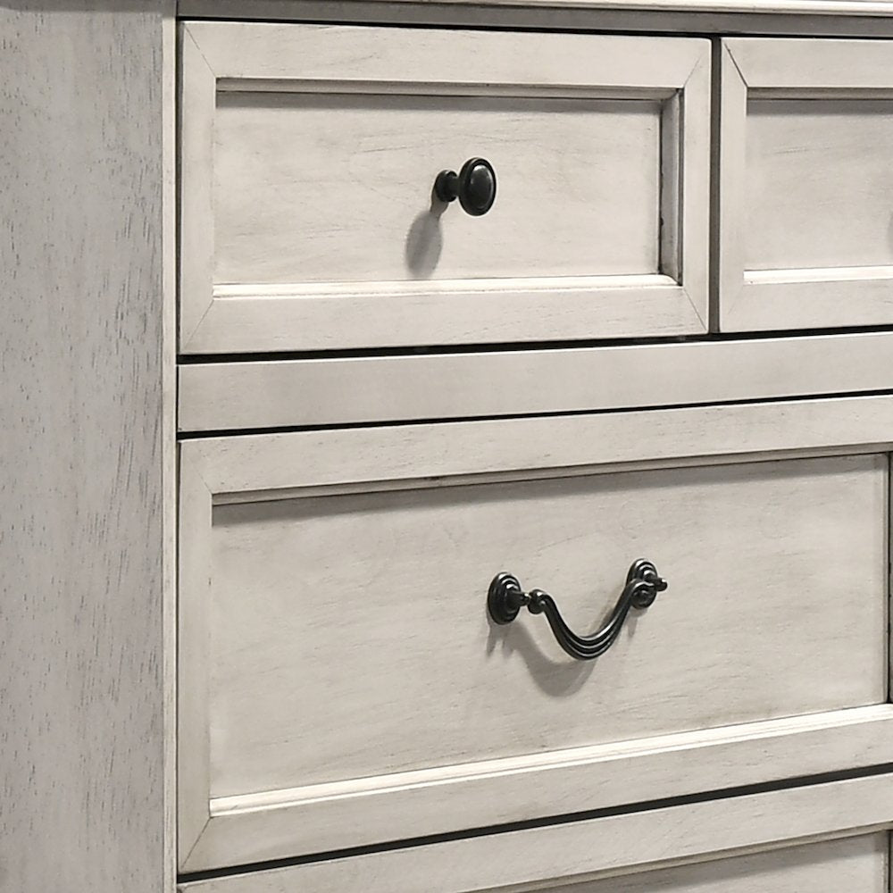 Maderne Wood 7-Drawer Dresser with Mirror, Antique White Finish
