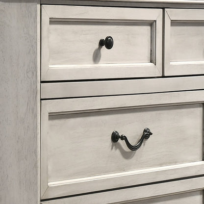 Maderne Wood 7-Drawer Dresser with Mirror, Antique White Finish