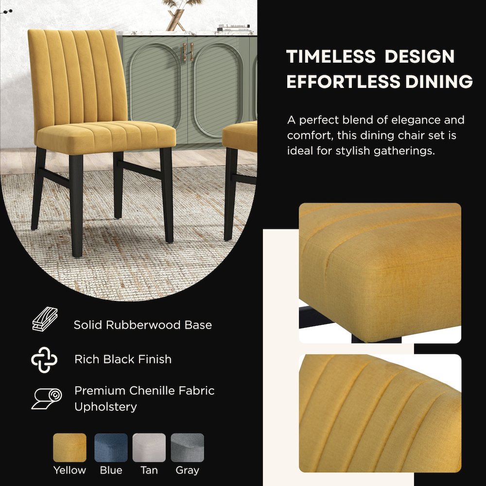 Edo 5-Piece Dining Set, Round Trestle Table and 4 Chairs, Gray and Yellow