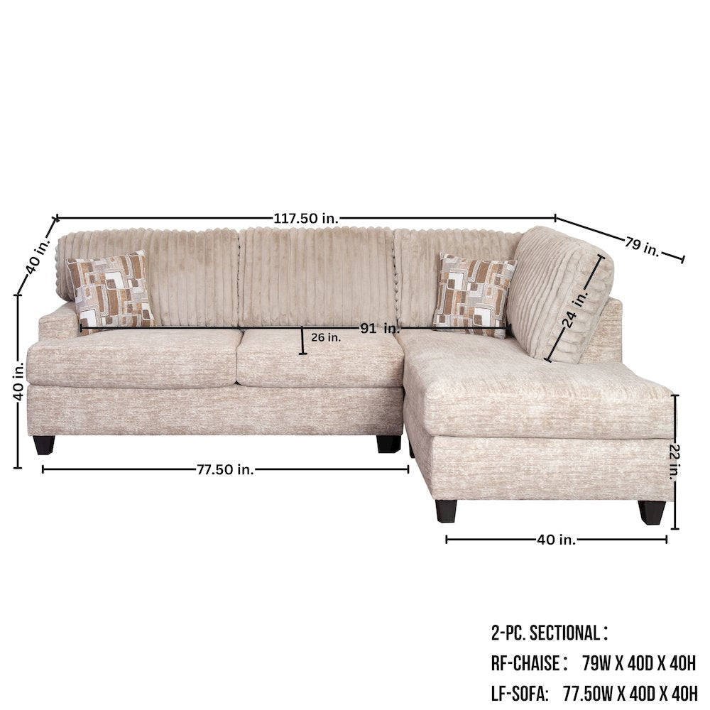 Nexus Wide Wale Corduroy L-shape Sectional with Chaise, Galactic Parchment