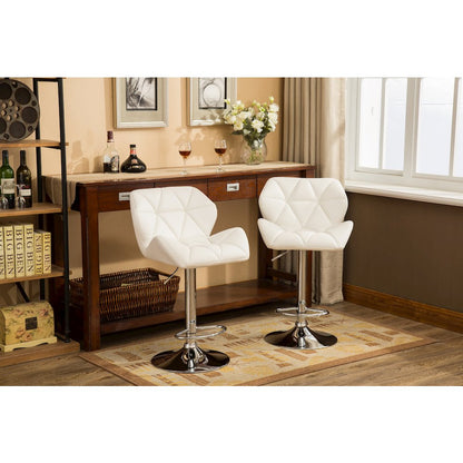 Glasgow Contemporary Tufted Adjustable Height White Bar Stools, Set of 2