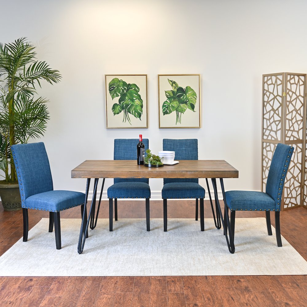 Amisos 6-Pc Dining Set, Hairpin Dining Table with 4 Chairs and Bench, Blue