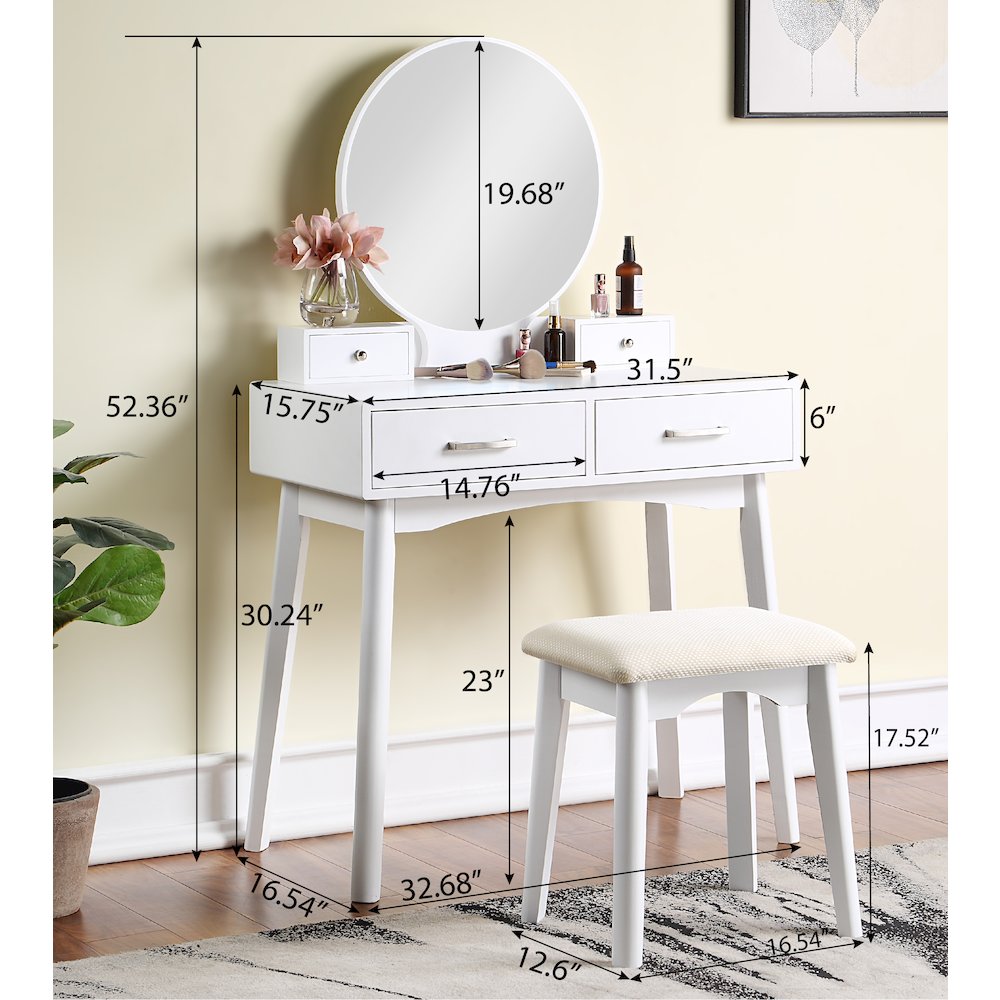 Liannon Contemporary Wood Vanity and Stool Set, White