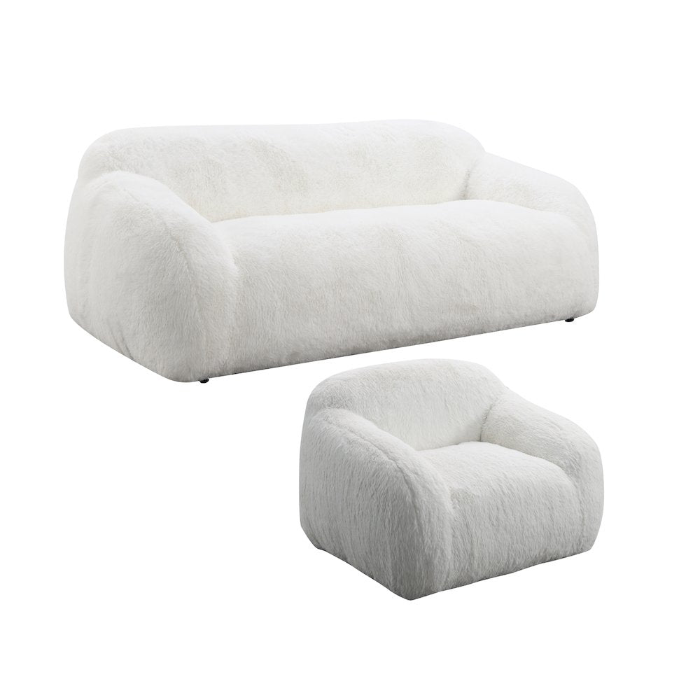 Adell Polar Bear 2-Piece Living Room Set, Sofa and Swivel Chair, Ivory White