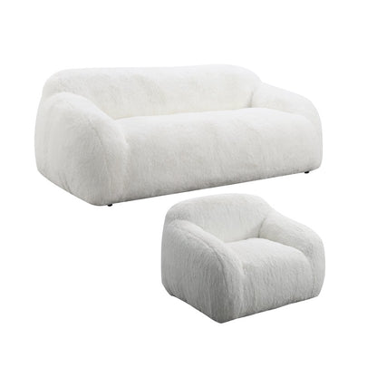 Adell Polar Bear 2-Piece Living Room Set, Sofa and Swivel Chair, Ivory White