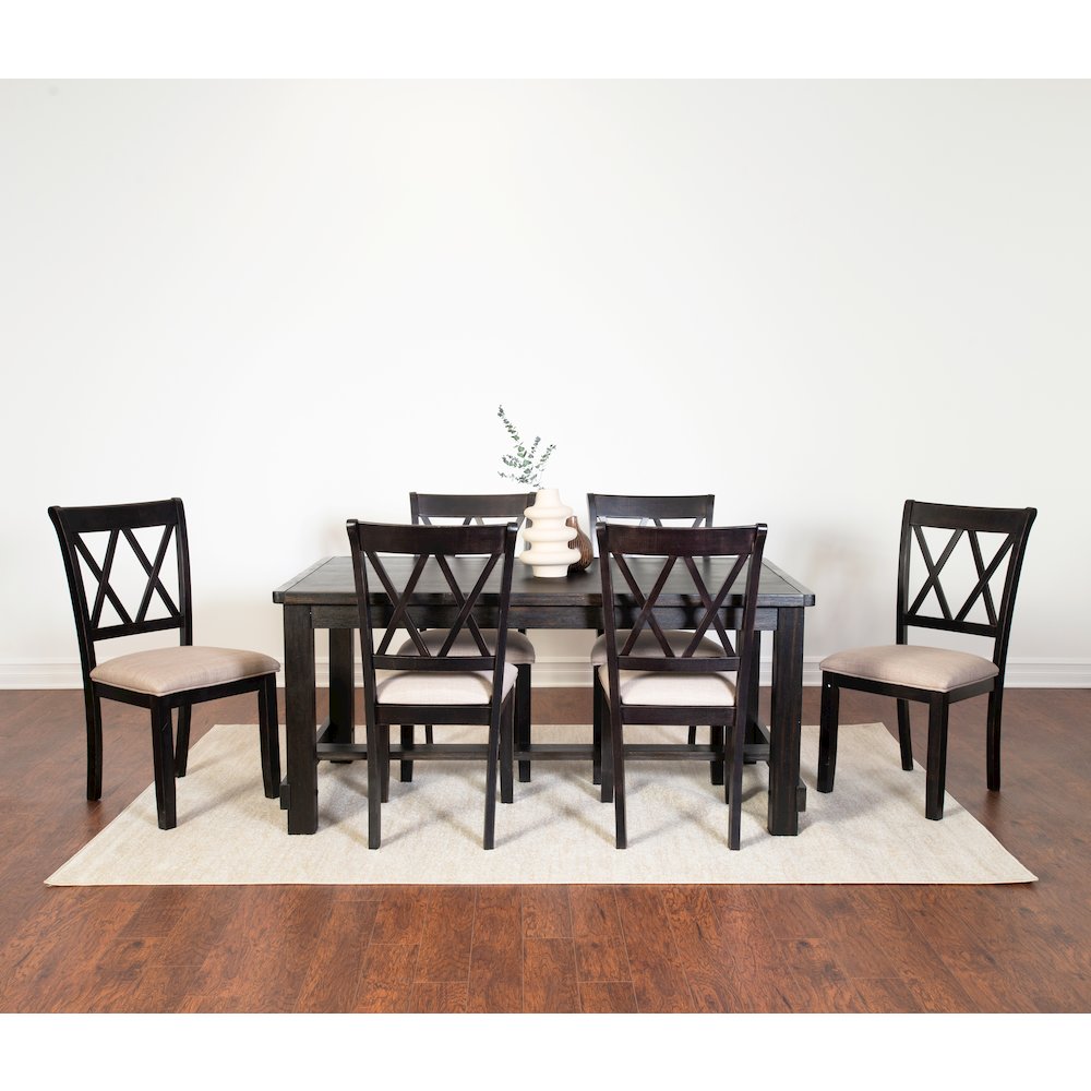 Hensfield 7-Piece Dining Set, Dining Table with 6 Cross-back Chairs, Rich Black
