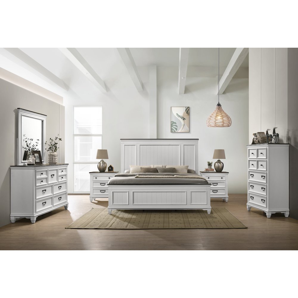 Clelane Wood Bedroom Set Panel King Bed, Dresser, Mirror, 2 Nightstands, Chest