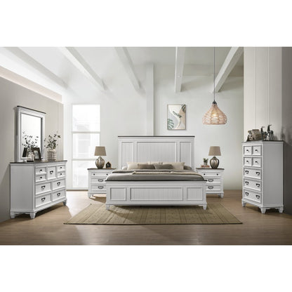 Clelane Wood Bedroom Set Panel King Bed, Dresser, Mirror, 2 Nightstands, Chest