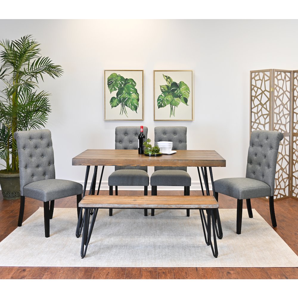 Ashford 6-Pc Dining Set, Hairpin Dining Table with 4 Chairs and Bench, Gray