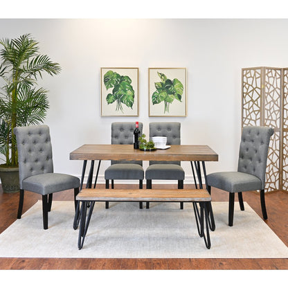 Ashford 6-Pc Dining Set, Hairpin Dining Table with 4 Chairs and Bench, Gray