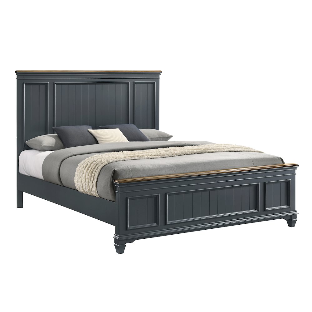Clelane Shiplap Wood Panel Bed, King, Slate Blue