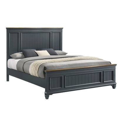 Clelane Shiplap Wood Panel Bed, King, Slate Blue