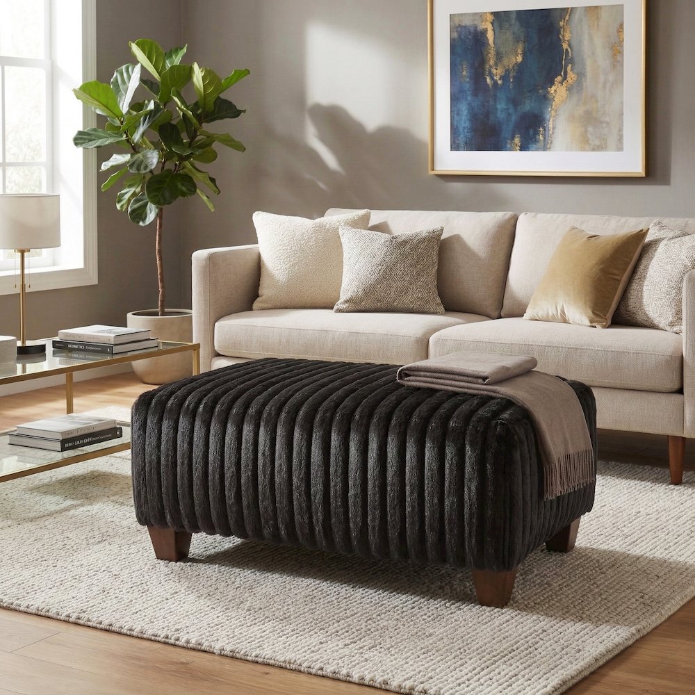 Nolan Contemporary Upholstered Cocktail Ottoman, Lush Black