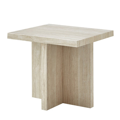 Cavira Modern Faux Marble Living Room Side Table, Beige
