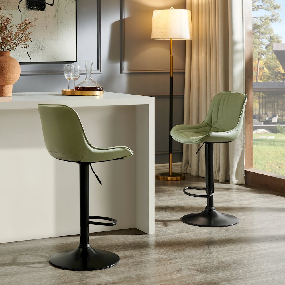 Kovyn Contemporary Adjustable Barstool with Faux Leather Swivel Seats, Set of 2