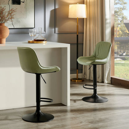 Kovyn Contemporary Adjustable Barstool with Faux Leather Swivel Seats, Set of 2