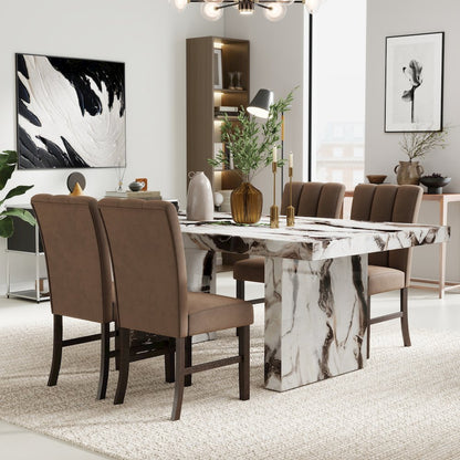 Cavira 5-PC Faux Marble Dining Set, Double Pedestal Table with 4 Chairs
