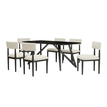 Axler 7-Piece Dining Set, Tripod-Cross Dining Table with 6 Boucle Chairs, Black