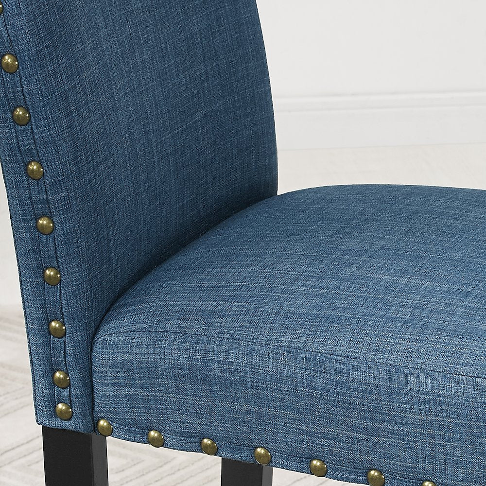 Biony Blue Fabric Bar Stools with Nailhead Trim, Set of 2