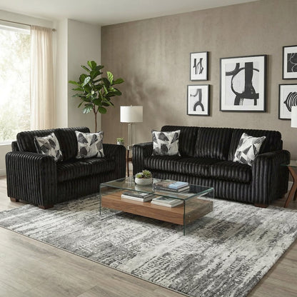 Nolan 2-Piece Living Room Set, Sofa and Loveseat, Lush Black
