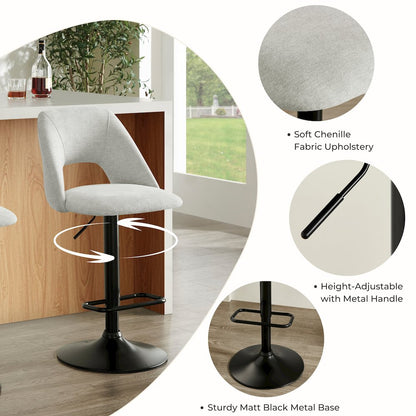 Nuvia Contemporary Adjustable Barstool with Upholstered Swivel Seats, Set of 2