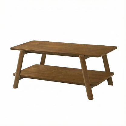 Walnut Wood Coffee Table with Mid-Century Modern Shelf and Storage Space
