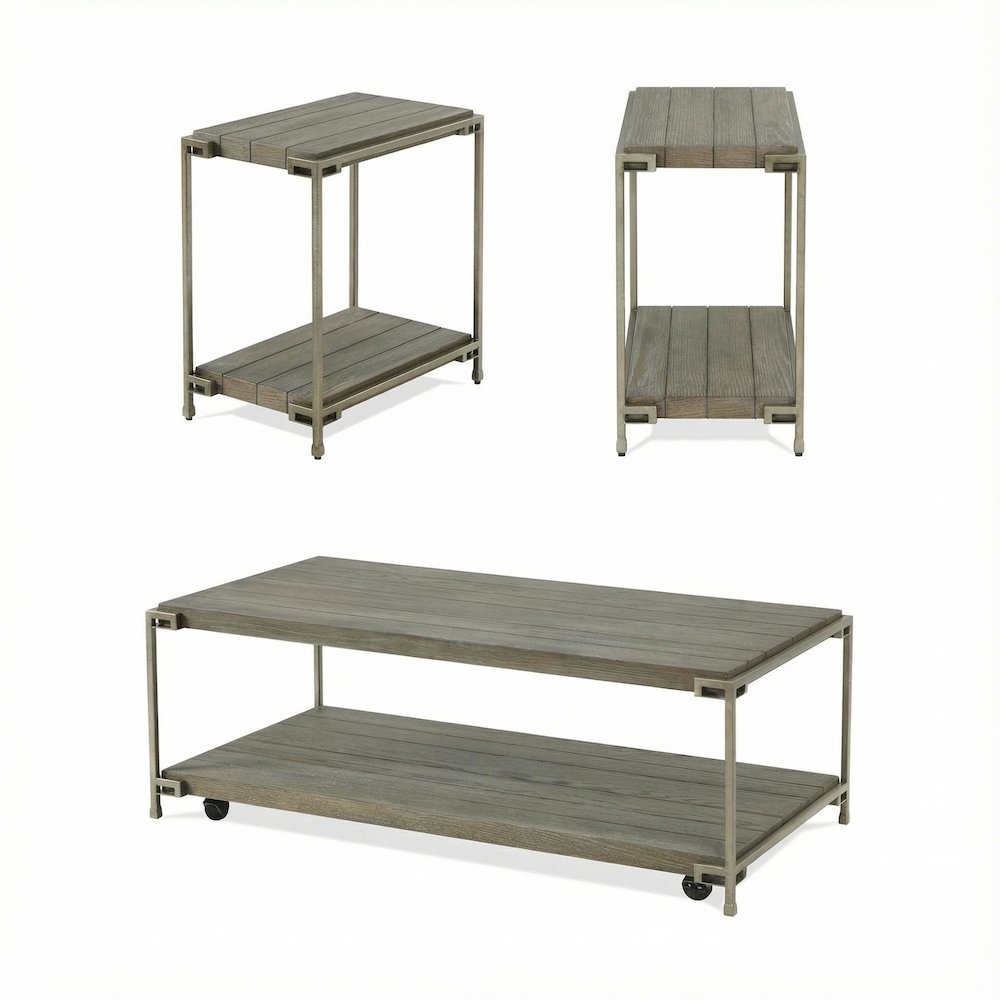 Aged Graphite 3-Piece Living Room Table Set with Coffee and Chairside Tables