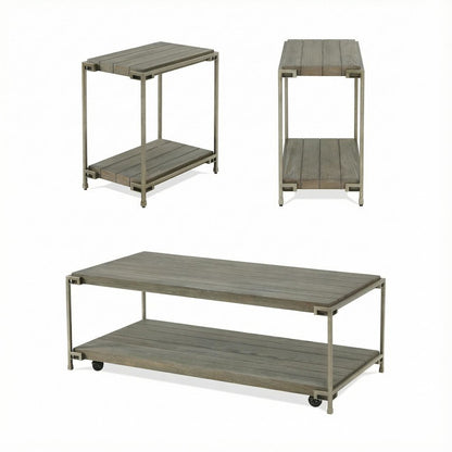 Aged Graphite 3-Piece Living Room Table Set with Coffee and Chairside Tables