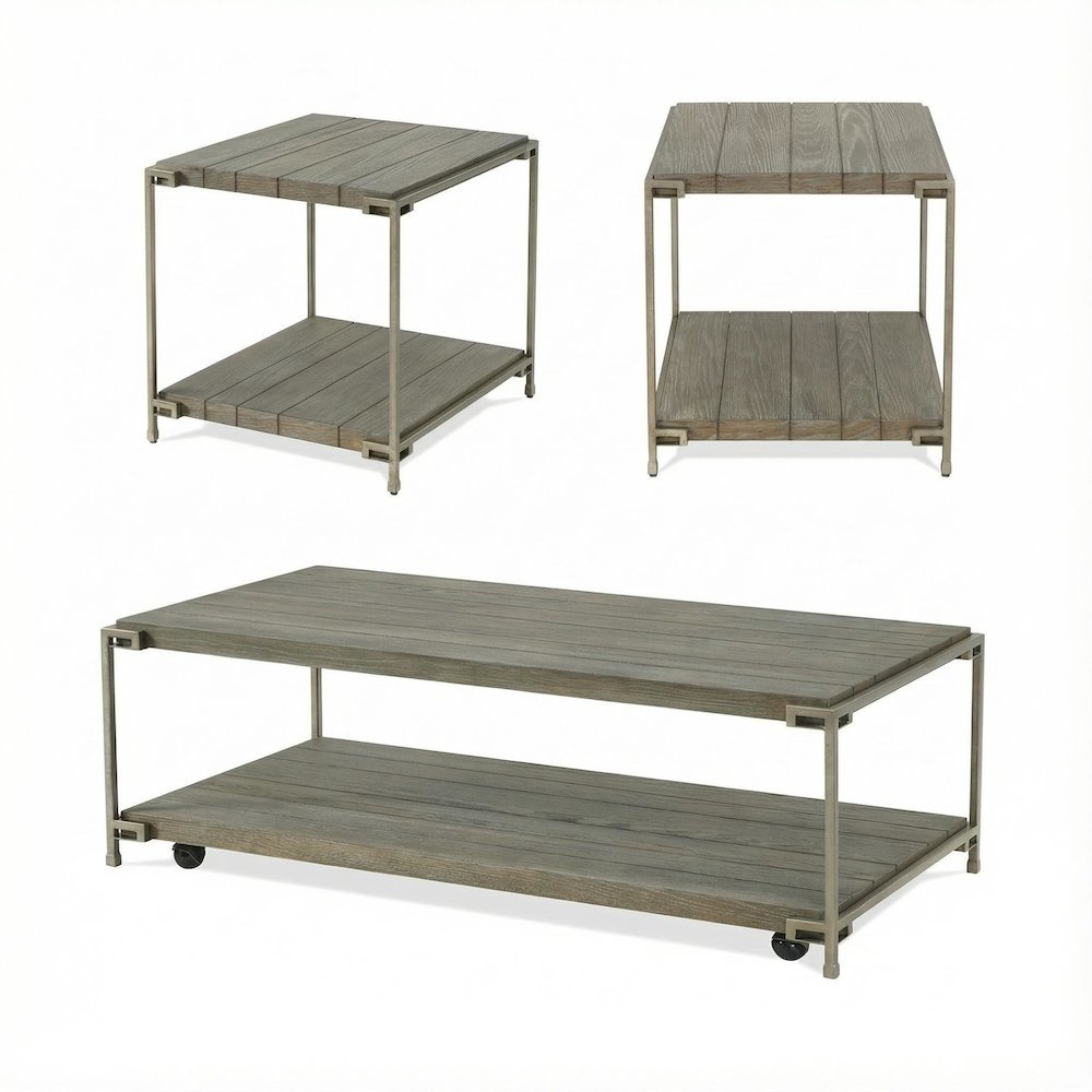 Aged Graphite 3-Piece Wood Living Room Table Set with Coffee and End Tables