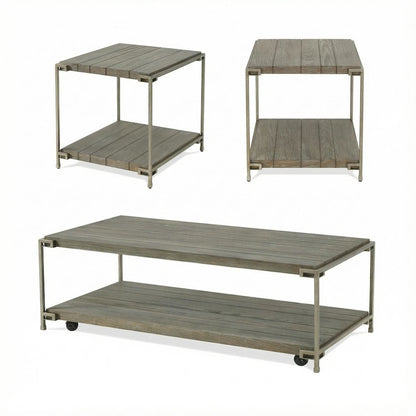 Aged Graphite 3-Piece Wood Living Room Table Set with Coffee and End Tables