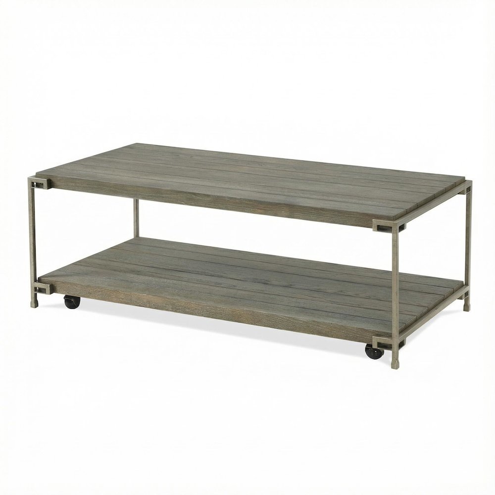 Metal Frame Coffee Table with Casters and Wood Top Durable Livable Design