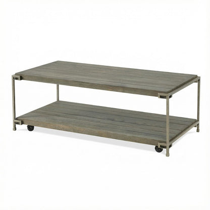 Metal Frame Coffee Table with Casters and Wood Top Durable Livable Design