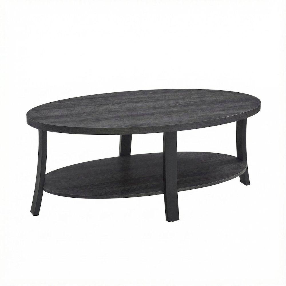 Contemporary Charcoal Oval Wood Shelf Coffee Table with Storage Space
