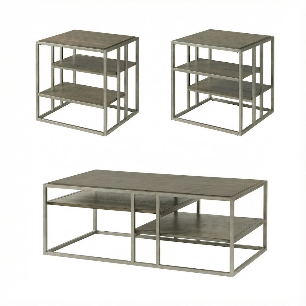 3-Piece Metal Frame Living Room Table Set with Wood Tops and Durable Design