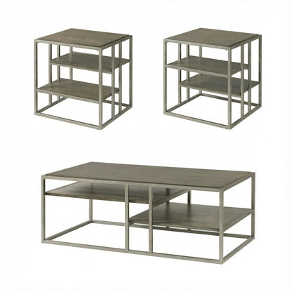 3-Piece Metal Frame Living Room Table Set with Wood Tops and Durable Design