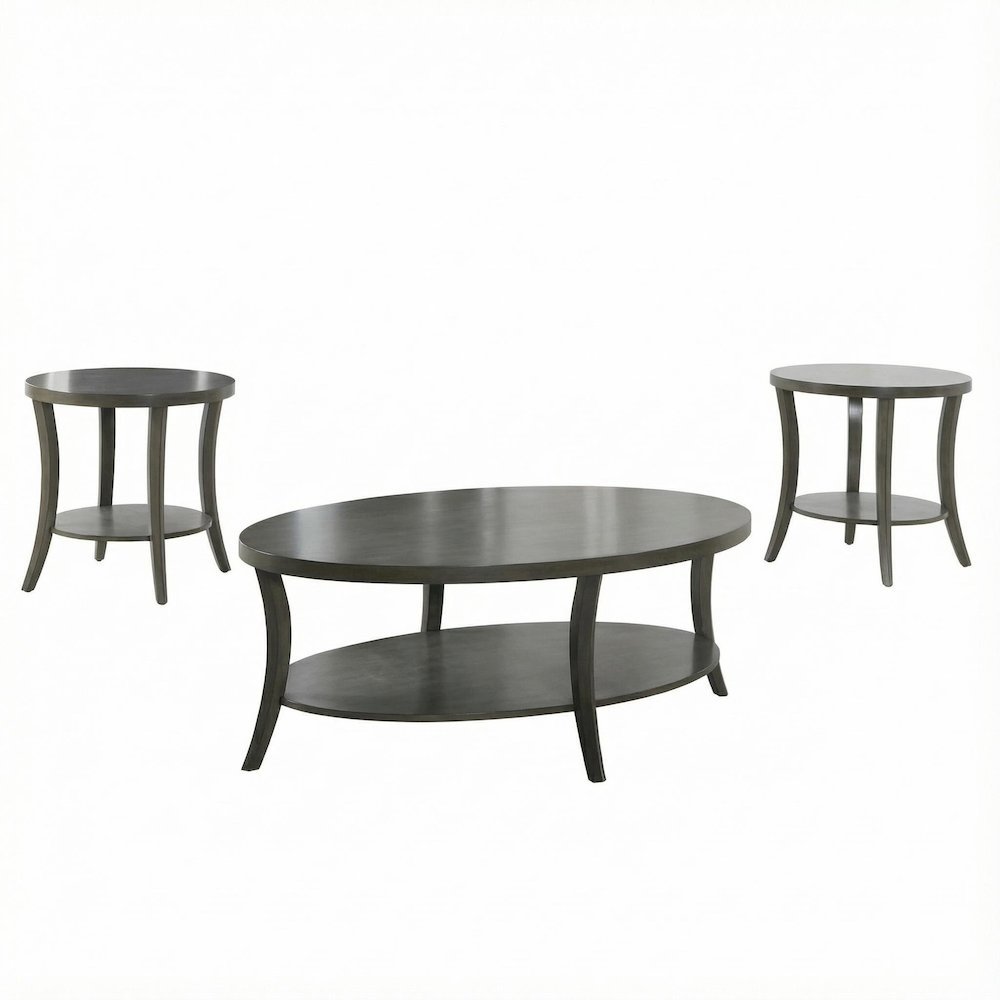 Gray Oval Coffee Table Set with 3 Pieces and Contemporary Design for Living Room