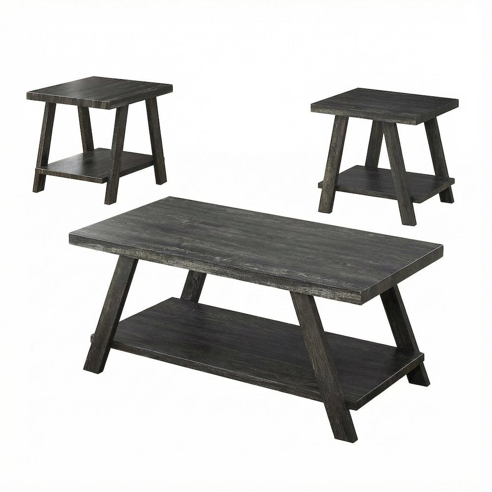 Charcoal Replicated Wood Coffee Table with Shelving and Modern Design